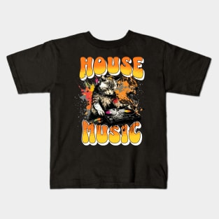 HOUSE MUSIC  - Feline Dj On Decks 3 (white, orange) Kids T-Shirt